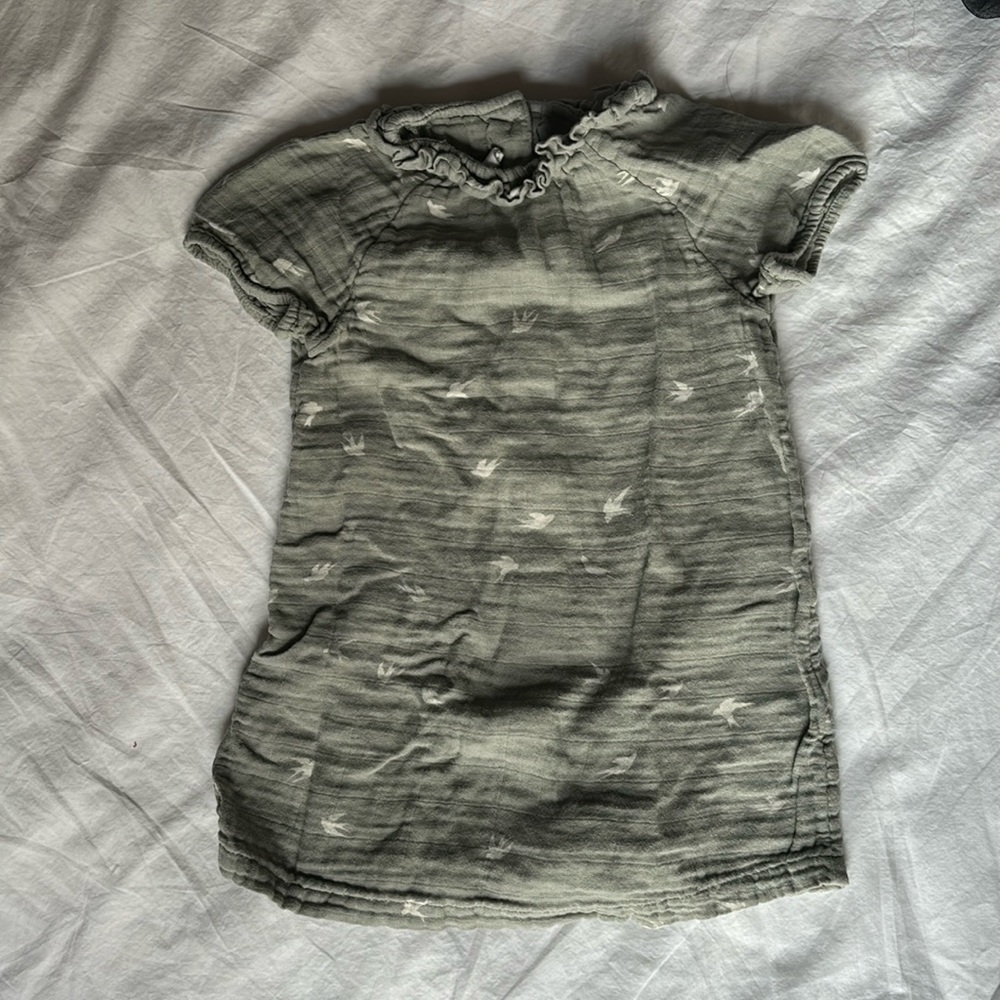 H&M Organic Cotton Sage Green Dress with Birds (1.5-2T)